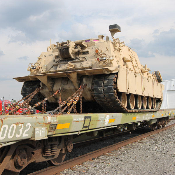 rail shipment of an army tank